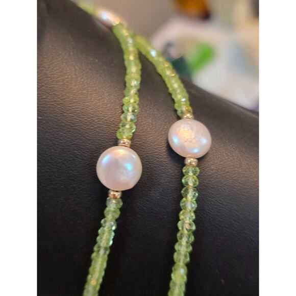 Zoe B. 14K Yellow Gold Coin Pearl & Green Tourmaline Necklace 36" - Picture 11 of 16